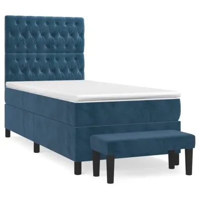 vidaXL Box spring postelja z vzmetnico temno modra 100x200 cm žamet