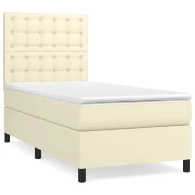 vidaXL Box spring postelja z vzmetnico krem 90x200 cm umetno usnje
