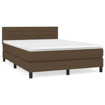 vidaXL Box spring postelja z vzmetnico temno rjava 140x200 cm blago