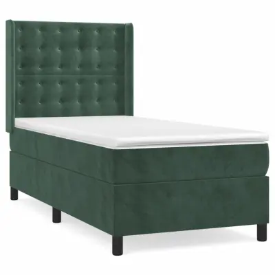 vidaXL Box spring postelja z vzmetnico temno zelena 90x200 cm žamet