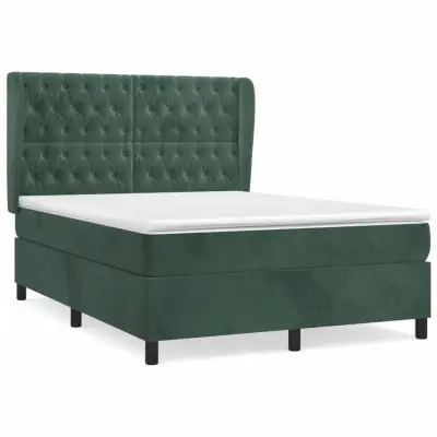 vidaXL Box spring postelja z vzmetnico temno zelena 140x200 cm žamet