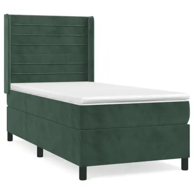 vidaXL Box spring postelja z vzmetnico temno zelena 90x200 cm žamet