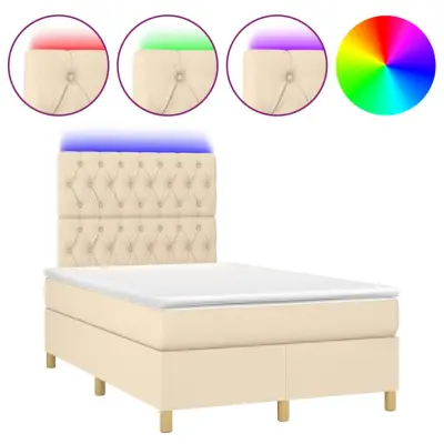 vidaXL Box spring postelja z vzmetnico LED krem 120x200 cm blago