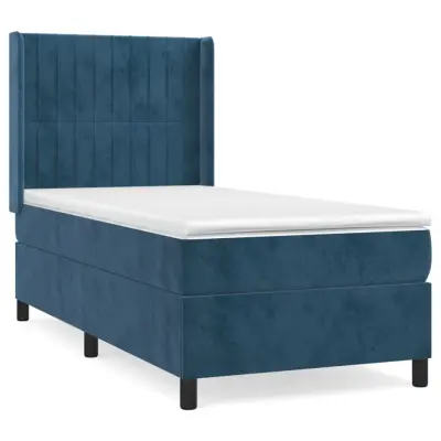vidaXL Box spring postelja z vzmetnico temno modra 90x200 cm žamet