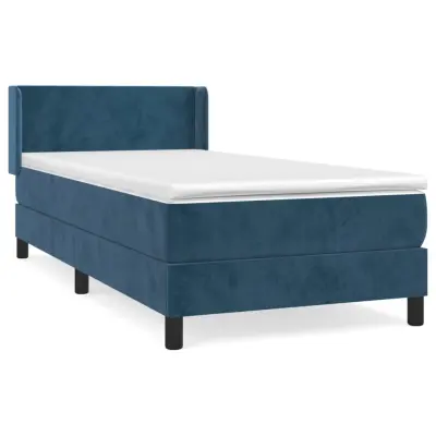 vidaXL Box spring postelja z vzmetnico temno modra 90x200 cm žamet