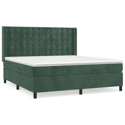 vidaXL Box spring postelja z vzmetnico temno zelena 160x200 cm žamet