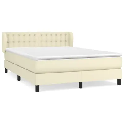 vidaXL Box spring postelja z vzmetnico krem 140x190 cm umetno usnje
