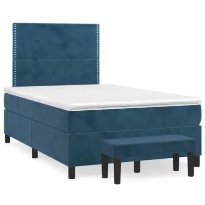 vidaXL Box spring postelja z vzmetnico temno modra 120x200 cm žamet