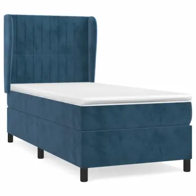 vidaXL Box spring postelja z vzmetnico temno modra 90x200 cm žamet