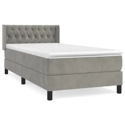 vidaXL Box spring postelja z vzmetnico svetlo siva 90x200 cm žamet