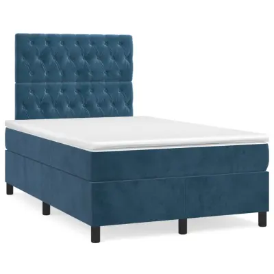 vidaXL Box spring postelja z vzmetnico temno modra 120x200 cm žamet