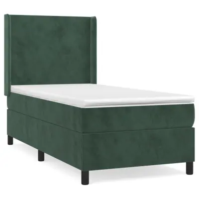 vidaXL Box spring postelja z vzmetnico temno zelena 90x200 cm žamet