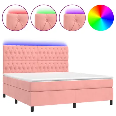 vidaXL Box spring postelja z vzmetnico LED roza 180x200 cm žamet