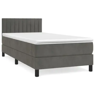 vidaXL Box spring postelja z vzmetnico temno siv 90x190 cm žamet