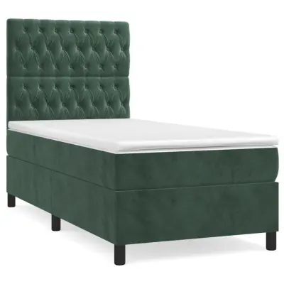 vidaXL Box spring postelja z vzmetnico temno zelena 90x200 cm žamet
