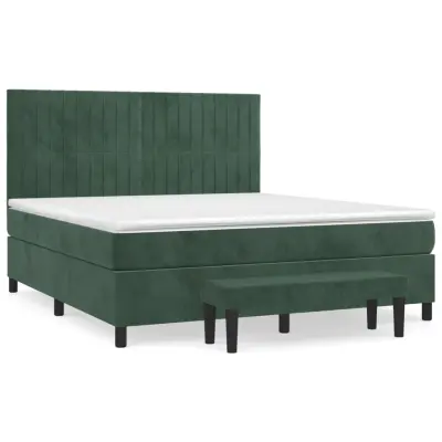vidaXL Box spring postelja z vzmetnico temno zelena 160x200 cm žamet