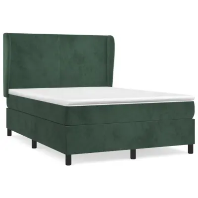 vidaXL Box spring postelja z vzmetnico temno zelen 140x190 cm žamet