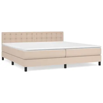 vidaXL Box spring postelja z vzmetnico kapučino 200x200 cm um. usnje