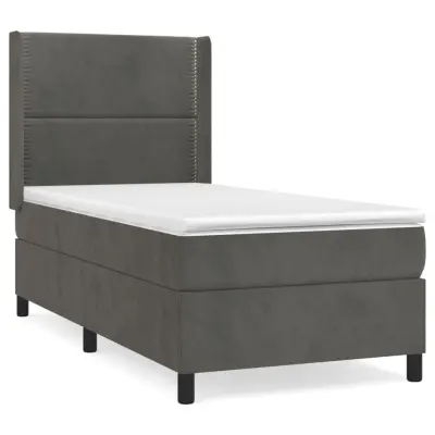 vidaXL Box spring postelja z vzmetnico temno siva 90x200 cm žamet