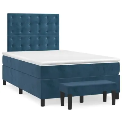 vidaXL Box spring postelja z vzmetnico temno modra 120x200 cm žamet