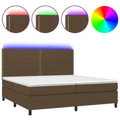 vidaXL Box spring postelja z vzmetnico LED temno rjava 200x200cm blago