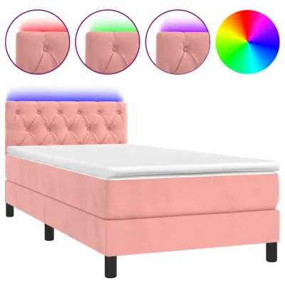 vidaXL Box spring postelja z vzmetnico LED roza 80x200 cm žamet