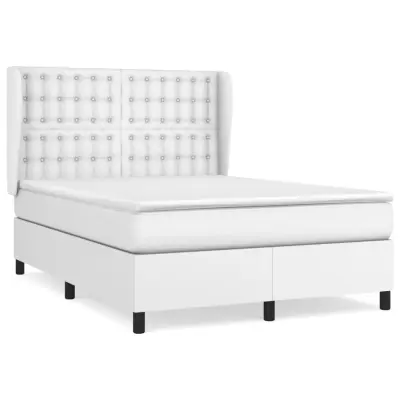 vidaXL Box spring postelja z vzmetnico bel 140x200 cm umetno usnje