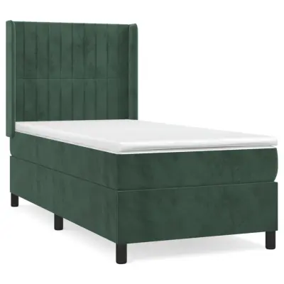 vidaXL Box spring postelja z vzmetnico temno zelen 90x190 cm žamet