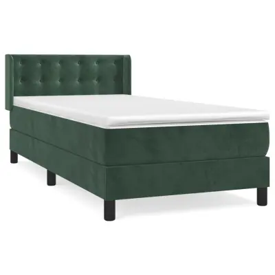 vidaXL Box spring postelja z vzmetnico temno zelen 90x190 cm žamet