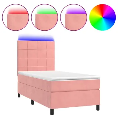 vidaXL Box spring postelja z vzmetnico LED roza 80x200 cm žamet