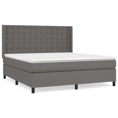 vidaXL Box spring postelja z vzmetnico siv 160x200 cm umetno usnje