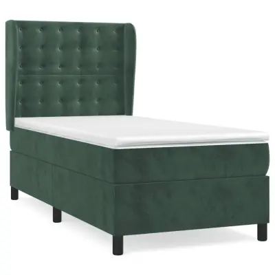 vidaXL Box spring postelja z vzmetnico temno zelen 90x190 cm žamet