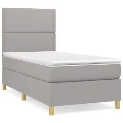 vidaXL Box spring postelja z vzmetnico svetlo siva 90x190 cm blago