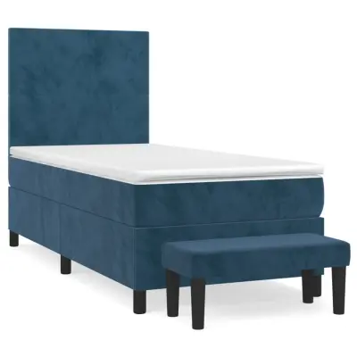 vidaXL Box spring postelja z vzmetnico temno modra 90x200 cm žamet