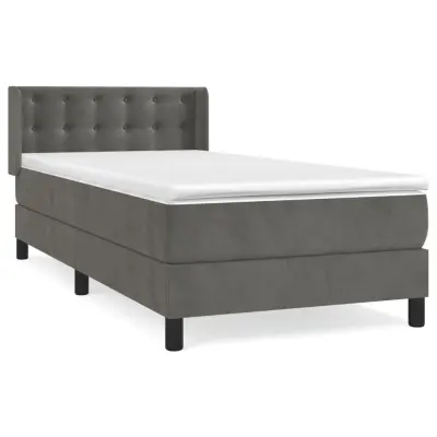 vidaXL Box spring postelja z vzmetnico temno siva 90x200 cm žamet