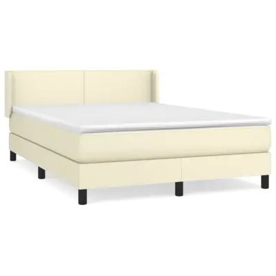 vidaXL Box spring postelja z vzmetnico krem 140x190 cm umetno usnje