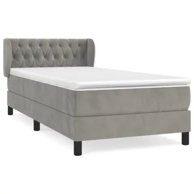 vidaXL Box spring postelja z vzmetnico svetlo siva 90x200 cm žamet