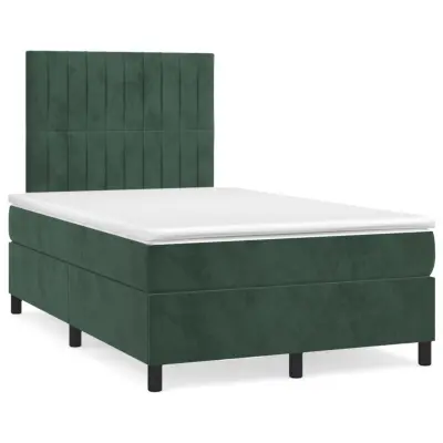 vidaXL Box spring postelja z vzmetnico temno zelena 120x200 cm žamet
