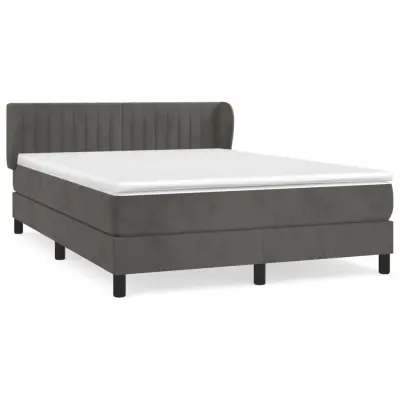 vidaXL Box spring postelja z vzmetnico temno siva 140x200 cm žamet