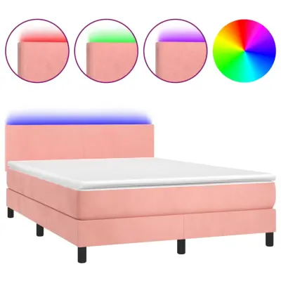 vidaXL Box spring postelja z vzmetnico LED roza 80x200 cm žamet