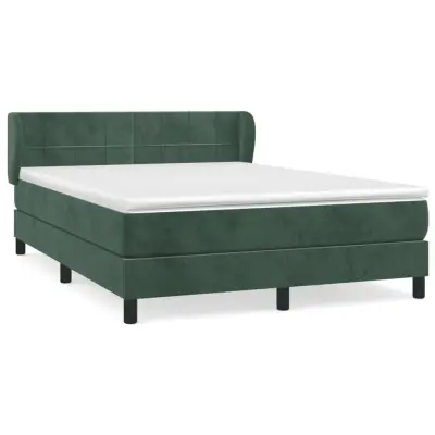 vidaXL Box spring postelja z vzmetnico temno zelen 140x190 cm žamet