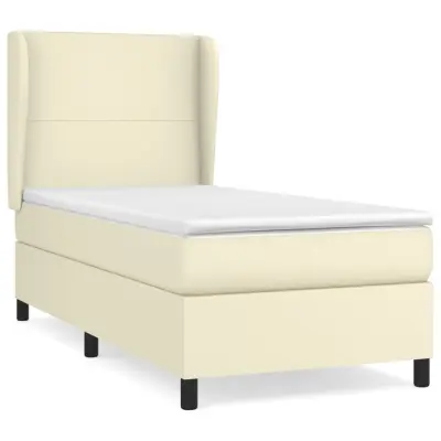 vidaXL Box spring postelja z vzmetnico krem 90x200 cm umetno usnje