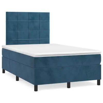 vidaXL Box spring postelja z vzmetnico temno modra 120x200 cm žamet
