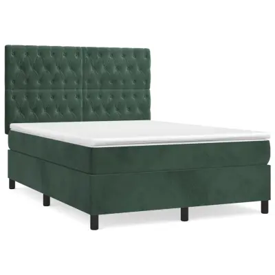 vidaXL Box spring postelja z vzmetnico temno zelen 140x190 cm žamet