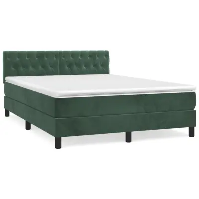 vidaXL Box spring postelja z vzmetnico temno zelena 140x200 cm žamet