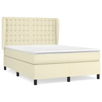 vidaXL Box spring postelja z vzmetnico krem 140x190 cm umetno usnje