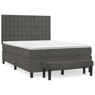 vidaXL Box spring posteljni z vzmetnico temno siv 140x190 cm žamet
