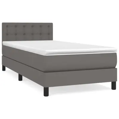 vidaXL Box spring postelja z vzmetnico siva 90x200 cm umetno usnje