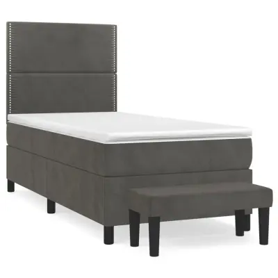 vidaXL Box spring postelja z vzmetnico temno siv 90x190 cm žamet