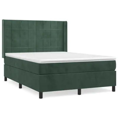 vidaXL Box spring postelja z vzmetnico temno zelen 140x190 cm žamet